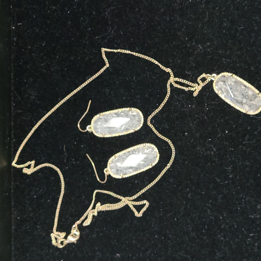 Premier Designs gold with black and white stones, necklace and matching earrings